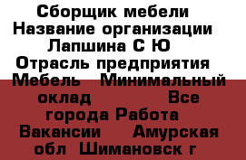 Сборщик мебели › Название организации ­ Лапшина С.Ю. › Отрасль предприятия ­ Мебель › Минимальный оклад ­ 20 000 - Все города Работа » Вакансии   . Амурская обл.,Шимановск г.